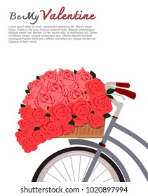 Valentine's Day Card. Bicycle with a basket full of roses.