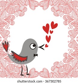 Valentines day card with bird vector illustration