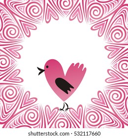 Valentines day card with bird. Vector illustration.
