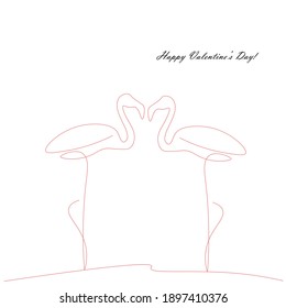 Valentines day card. Birds flamingo love heart vector illustration