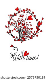 Valentine's Day Card. Bouquet with Hearts. Romantic background. hand drawn. Not AI, Vector illustration.