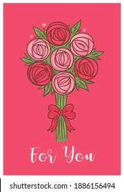 Valentine's day card with a bouquet of roses. Vector graphics.