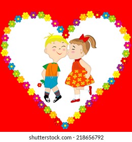 Valentine's Day card with boy and girl kissing