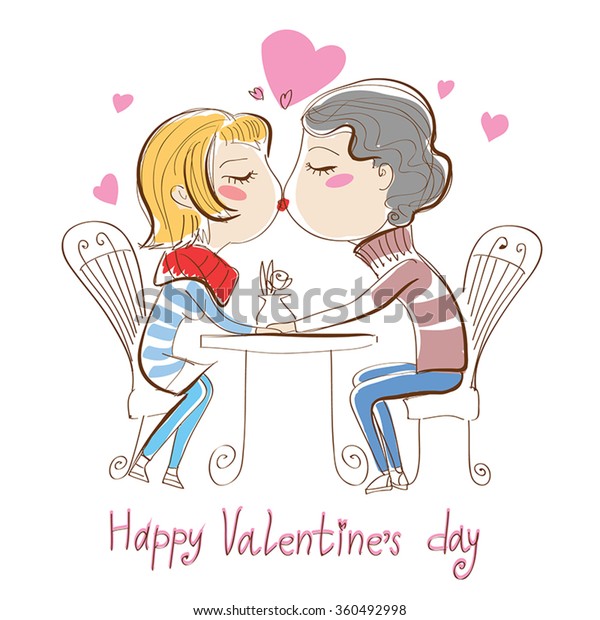 Valentines Day Card Boy Girl Kissing Stock Vector Royalty Free