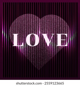 Valentine's Day card. Bright background with ribbed glass effect and grunge textured heart. Holiday concept. Perfect for cover, postcard and advertising. Vector illustration.