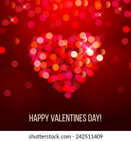 Tarjeta de San Valentín con corazón de bokeh brillante