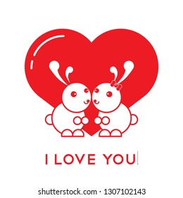 Valentine's day card. Bunnies on the background of the heart.