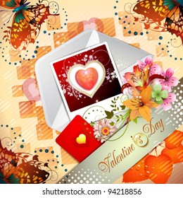 Valentine's day card with butterflies and flowers