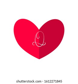 Valentine's day card with calligraphic capital letter Q