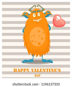 valentine's day card with cartoon monster, vector