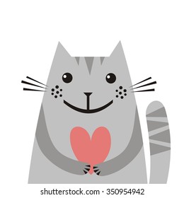 Valentines day card cat with heart vector illustration