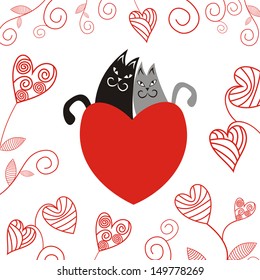 Valentines day card cats vector illustration