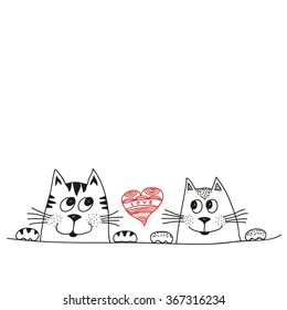 Valentines day card with cats vector illustration