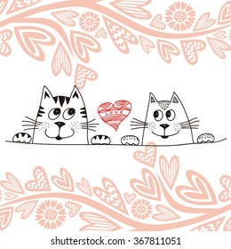 Valentines day card with cats vector illustration