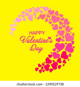 Valentine's day card. Celebration yellow background with pink hearts and place for your text. Wallpaper, flyers, invitation, posters, brochure, banners. Valentines Day background. Vector Illustration 