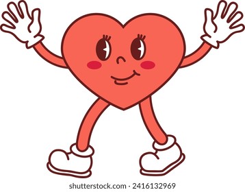 Valentines day card, character, friendly smiling heart. Funny mascot on white background.