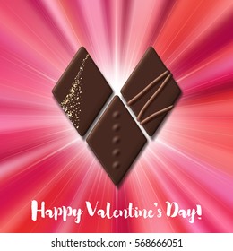 Valentines Day card with chocolate candy heart
