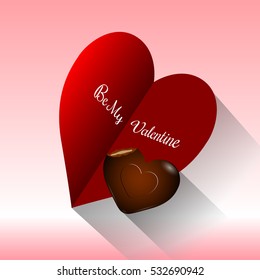 Valentine's day card with a chocolate, Vector illustration