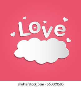 Valentine's Day card with cloud paper and lettering on pink background.