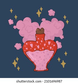 Valentine's Day card with clouds. Vector image of romantic and tender elements. Hearts, love, clouds, golden stars. Vector illustration