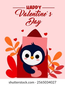 Valentines day card collection, Hand drawn penguin valentine card collection, Cute greeting card valentine day