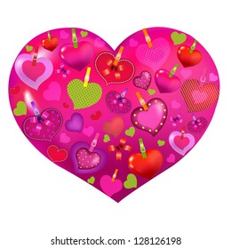 Valentines Day Card With Color HeartsWith Gradient Mesh, Vector Illustration