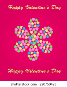 valentine's day card. colorful flower of  hearts and letter on a red background, vector