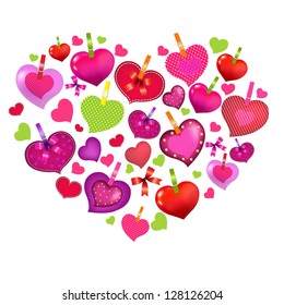 Valentines Day Card With Colorful Hearts With Gradient Mesh, Vector Illustration