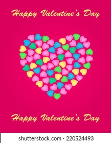 valentine's day card. colorful hearts and letter on a red background, vector