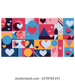 Valentine's day card with colorful hearts. Vector illustration. Seamless pattern . Vector illustration in flat style  banner with hearts. Vector illustration design.