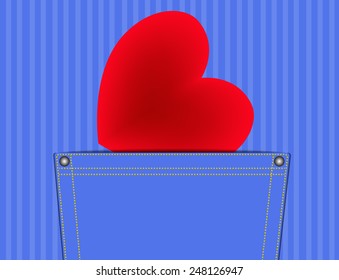 Valentine's day card with concept Heart in the pocket, vector and illustration