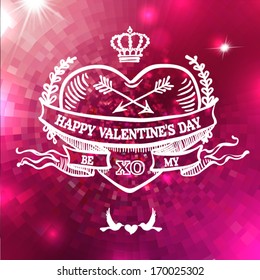 Valentine's day card concept. Vector vintage baroque engraving floral scroll filigree design with ribbons and arrows.
