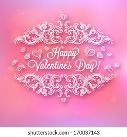 Valentine's day card concept. Vector vintage baroque engraving floral scroll filigree design.