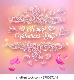 Valentine's day card concept. Vector vintage baroque engraving floral scroll filigree design.