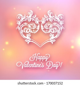 Valentine's day card concept. Vector vintage baroque engraving floral scroll filigree design.