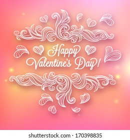Valentine's day card concept. Vector vintage baroque engraving floral scroll filigree design.