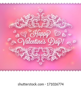 Valentine's day card concept. Vector vintage baroque engraving floral scroll filigree design.