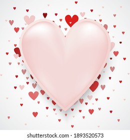 Tarjeta de San Valentín con espacio de copias en el medio. Confesti de corazón cayendo sobre fondo de concepto rosado para tarjetas de felicitación, invitación de boda.
