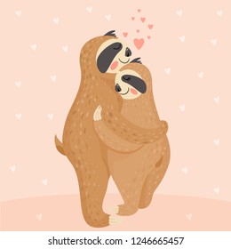 Valentine's day card with couple of cute sloths. Vector illustration.