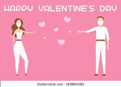 VALENTINE'S DAY card. Couple in face masks. Vector illustration.