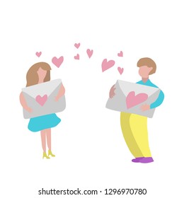 Valentines day card with couple holding love letters