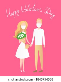 Valentines Day card. Couple in masks. Vector illustration.