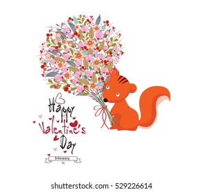 Valentines day card. Create beautiful bouquet and squirrel