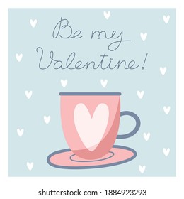 Valentintagskarte mit Tasse im flachen Stil, wie meine Valentinin
