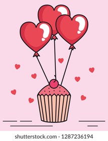 valentines day card with cupcake and balloons helium