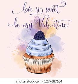 Valentine's day card with cupcake. Love card