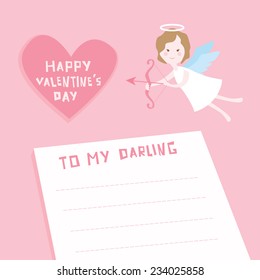 Valentine's Day Card - Cupid Angel with Heart -with place for your text in vector
