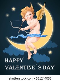 Valentines day card with cupid and moon