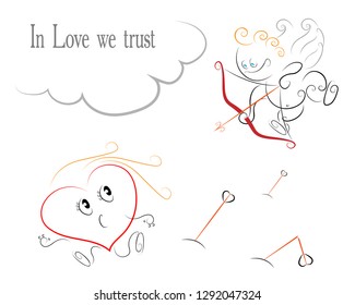 Valentine`s Day Card - Cupid Shoots A Heart .You Can Run Away From Love Forever, But In The End It Will Overtake You Anyway