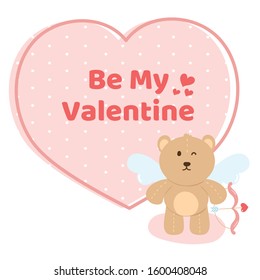 Valentine's Day Card with Cupid Teddy Bear wearing Cupid Wings and holding cupid arrow